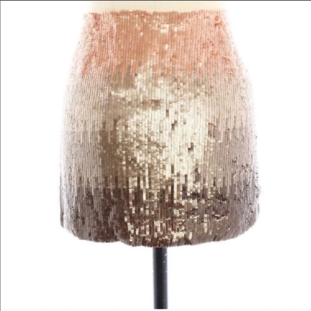 NEW HAUTE HIPPIE Cream Tan Brown Pink Silk Sequin Sparkle Bellini Mini Skirt M